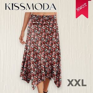 🆕*NWOT* KISSMODA | XXL | Midi Floral Skirt With asymmetrical hem
